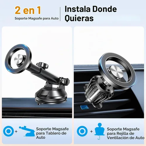 Vista 2 de Coolpow para Soporte de Coche MagSafe【Parabrisas+Ventilación+Tablero】Soporte Magnético de Teléfono para Coche Soporte de Montaje de Teléfono Negro
