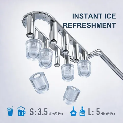 Vista 3 de Máquina de hielo para encimera de 38 libras por día, 9 cubitos de hielo en 3.5 minutos, máquina de hielo portátil autolimpiante con 2 tamaños