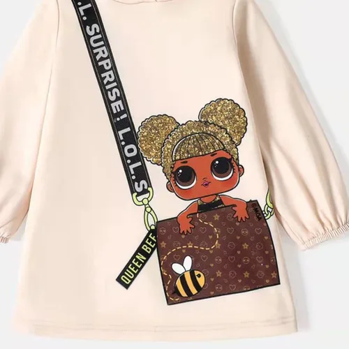 Vista 4 de L.O.L. Surprise! Vestido de sudadera con capucha para niñas pequeñas con estampado de bolsa, manga larga con capucha