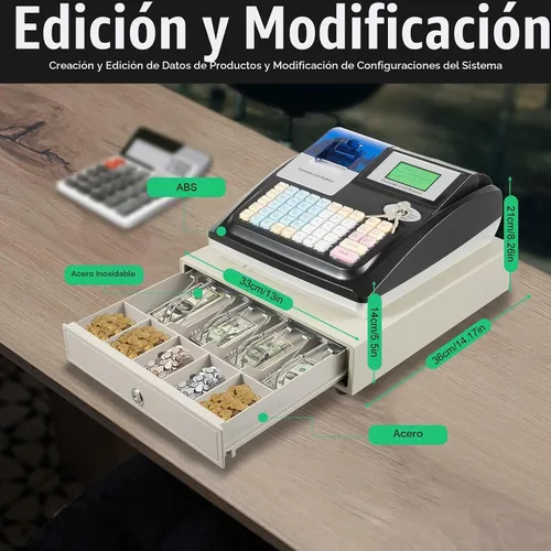 Vista 6 de Caja registradora electrónica para pequeñas empresas con cajón de efectivo, pantalla LED digital orientada al cliente, impresión térmica de recibos