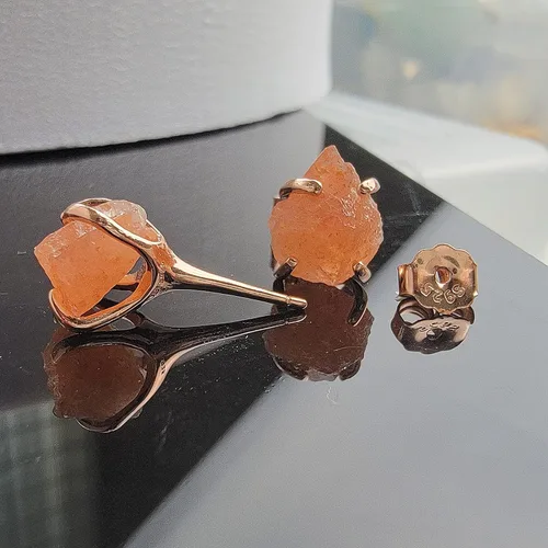 Vista 68 de Aretes de piedra preciosa natural en bruto con oro rosa sobre plata de ley 925, 6 a 0.276 in, regalo de piedra de nacimiento de calidad genuina