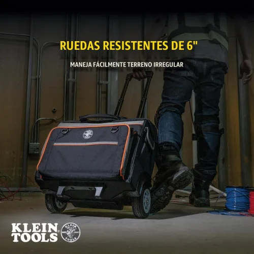 Vista 5 de Klein Tools 55452RTB Bolsa de herramientas, resistente al agua, organizador de almacenamiento de herramientas que rueda sobre ruedas resistentes