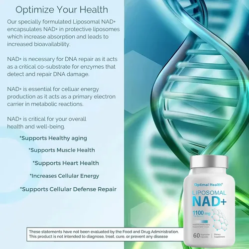 Vista 5 de Suplemento liposomal NAD+ con resveratrol 1100 mg - Alternativa de suplemento NMN - Probado por terceros - Resveratrol NAD avanzado - Fabricado