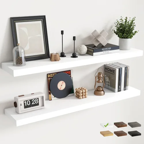 Vista 28 de Estantes flotantes cuadrados de 8 pulgadas para pared, paquete de 3, estantes de baño con veta de madera de 8"D con soportes invisibles, estantes