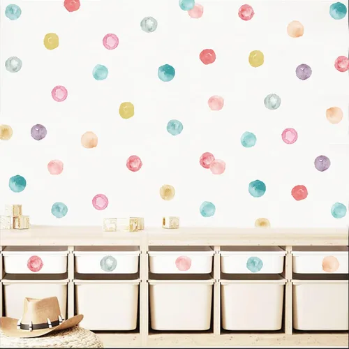 Vista 3 de Calcomanías de pared con diseño de lunares, diseño de acuarela, círculo, arcoíris, extraíble, para niños, bebés, niñas, sala de estar, dormitorio