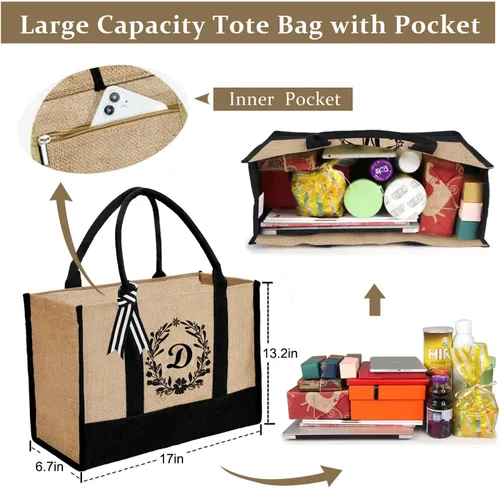 Vista 21 de Bolsa de mano personalizada de yute para mujeres, regalos para el día de la madre, regalo de Navidad de cumpleaños para mujeres y amigas