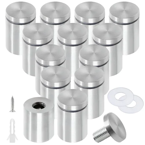 Vista 9 de Luomorgo 12 piezas tornillos separadores de acero inoxidable de 1" x 1", herrajes de montaje para letreros de pared, separadores de vidrio