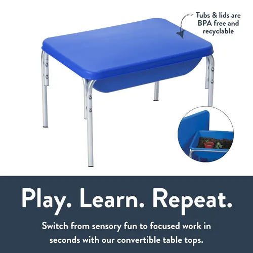Vista 8 de Children's Factory - Mesa sensorial pequeña de 18" con tapa, caja de arena y mesa de agua para niños, azul