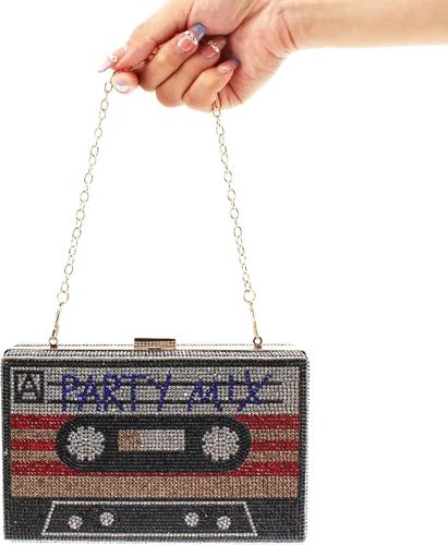 Vista 3 de Reberomantic Bolso cruzado retro con forma de radio para mujer, bolso cruzado de cuero de la PU de metal vintage de noche