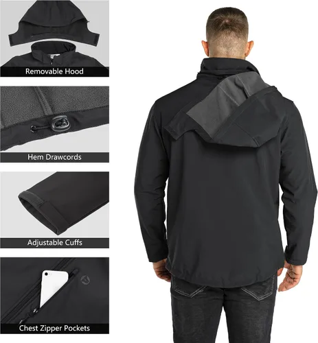 Vista 4 de Outdoor Ventures - Chaqueta ligera de Softshell para hombre con forro polar, con capucha, resistente al agua, para senderismo, rompevientos