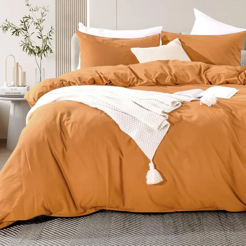 Vista 26 de NEXHOME PRO Funda de edredón Twin XL 100% algodón lavado, transpirable, duradera, texturizada, similar al lino, juego de ropa de cama para el hogar