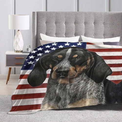 Vista 6 de Bluetick Coonhound - Manta de franela de forro polar, regalo de bandera estadounidense, manta patriótica de forro polar, edredón de franela