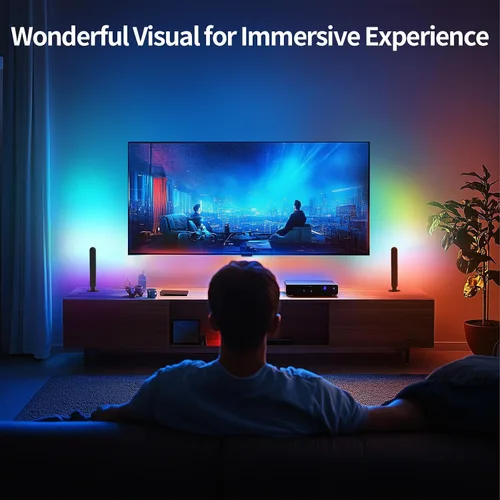 Vista 4 de BASON LIGHTING Barras de luz inteligentes, luces LED inteligentes RGB-ICW con sincronización de música, luz de escritorio RGB Bluetooth, luces