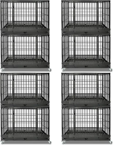 Vista 11 de Jaula apilable de 47 pulgadas para perros grandes de alta ansiedad, jaula indestructible a prueba de escapes para interiores con doble puerta