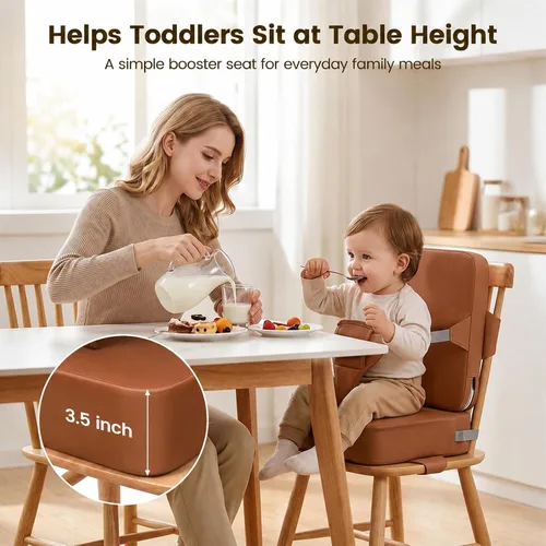 Vista 2 de Booster Seat for Kitchen Chair, Upgrade Toddler Booster Seat for Table Brown-PU