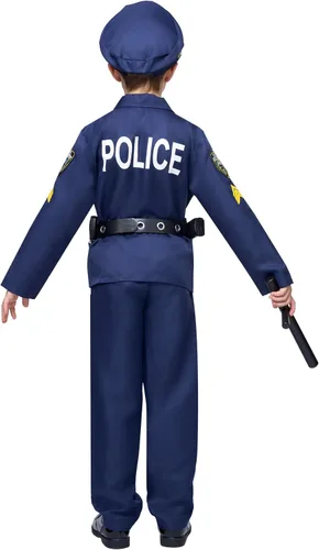 Vista 5 de JOYIN Disfraz de Halloween de policía para niños, disfraz de oficial de policía para niños, atuendo de policía para niños para juego de rol