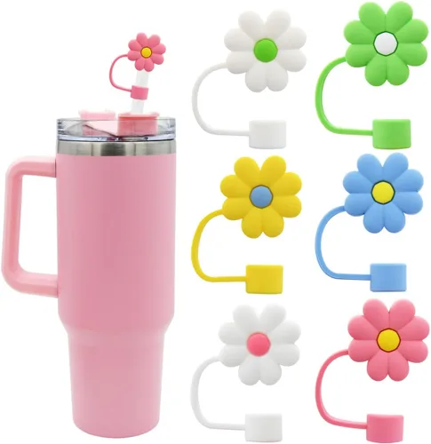 Vista 18 de Tapa de pajita de silicona con flores para vaso Stanley, 10 mm 0.4 pulgadas, tapas reutilizables para regalo de decoración de fiesta