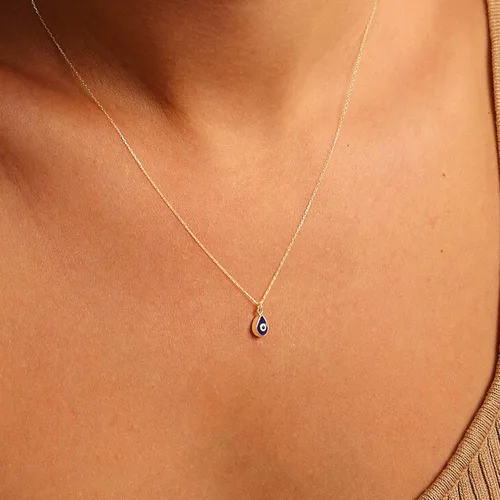 Vista 4 de Collar contra el mal de ojo para mujer, chapado en oro de 14 quilates, delicado collar de mal de ojo, collar con dije de ojo de diamante azul