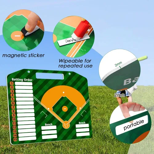 Vista 6 de SRG Tablero magnético de alineación de béisbol para entrenador Tabla de alineación de béisbol para dugout Portapapeles de béisbol