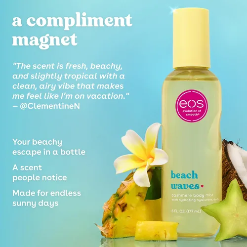 Vista 2 de eos Rocío corporal de cachemira, ondas de playa, brisa de coco y océano, niebla para el cabello y el cuerpo para mujeres, spray corporal