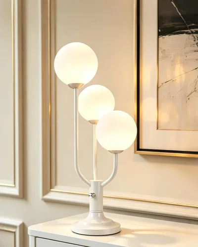 Vista 12 de Lightdot Lámpara de Mesa Globo de Mediados de Siglo Regulable Moderna de 3 Luces Blanca Lámpara de Escritorio 3000K Blanco Cálido Lámpara de Mesita
