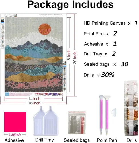 Vista 5 de XWJJ Kit de pintura de diamantes de montaña, kit de arte de diamantes para adultos, taladro redondo completo (16 x 20 pulgadas), pintura de paisaje
