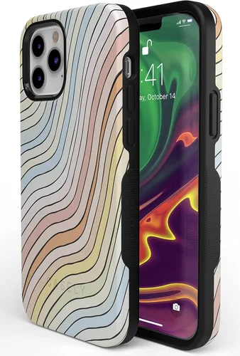 Vista 5 de Casely Funda para iPhone 11 Pro Max Ride The Wave Forro de arcoíris pastel Diseño protector audaz