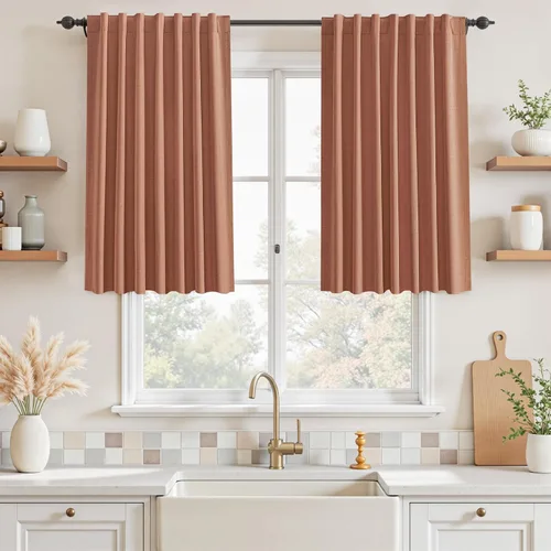 Vista 23 de UHITECH Cortinas opacas de 35 pulgadas de largo para sala de estar, 2 paneles, cortina opaca corta para cocina para ventanas pequeñas, cortinas