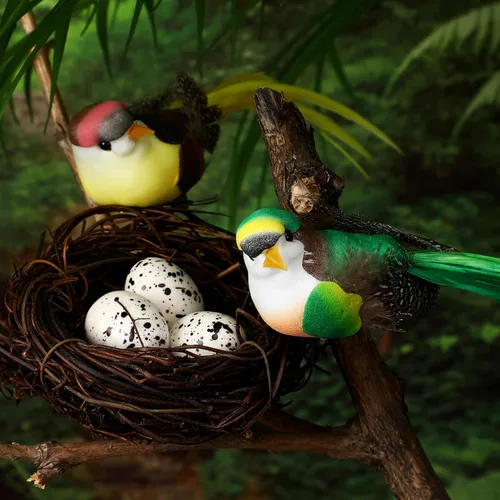 Vista 9 de ABOOFAN Aves artificiales, 12 piezas de pájaros artificiales de espuma de simulación con clip, pájaros de imitación coloridos para decoración