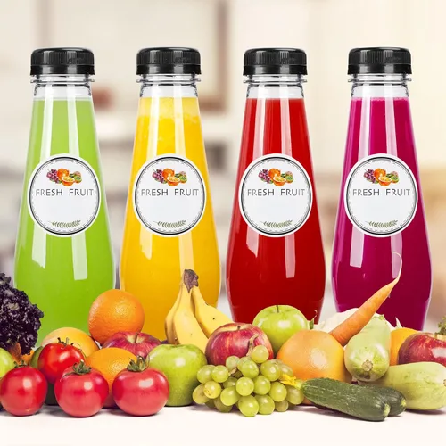 Vista 4 de Moretoes 40 botellas de jugo de 12 onzas, botellas de plástico vacías con tapas, contenedores reutilizables para bebidas a granel transparentes
