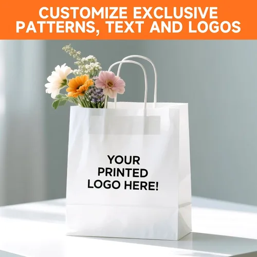 Vista 4 de METAPRINT 50 bolsas de papel kraft impresas personalizadas para pequeñas empresas, tamaño mediano de 8 x 4.5 x 10 pulgadas, bolsas de regalo