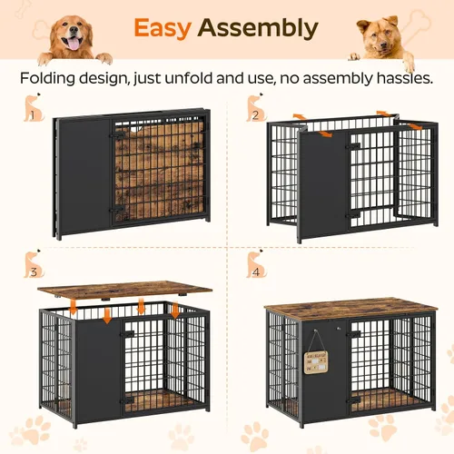 Vista 2 de YATINEY Mueble de jaula para perros plegable, jaula para perros con marco DIY, perrera para perros de interior resistente con ganchos, mesa auxiliar