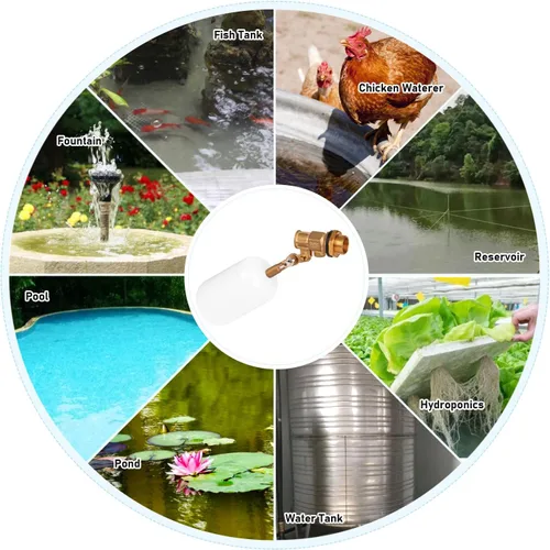 Vista 7 de Válvula de flotador de 1/2 pulgada de latón con brazo ajustable Válvula de control de nivel de agua de 60 PSI llenado y apagado automático