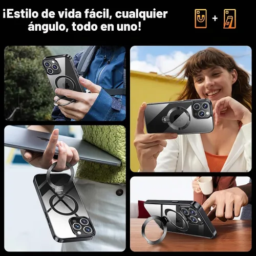 Vista 7 de [Protección Tri-Shield] Funda para iPhone 13 Pro con soporte giratorio de 360° compatible con MagSafe [anillo magnético de CD)
