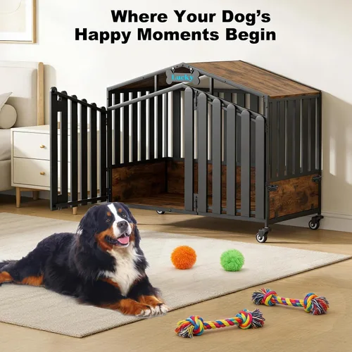Vista 8 de EasyCom Mueble resistente XXL de 48 pulgadas para perros con ruedas, jaulas para perros grandes (más de 60 libras), placas de acero gruesas extra