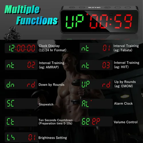 Vista 2 de Reloj pequeño con temporizador de gimnasio, cronómetro, temporizador de intervalos de entrenamiento con potente imán incorporado, pantalla digital