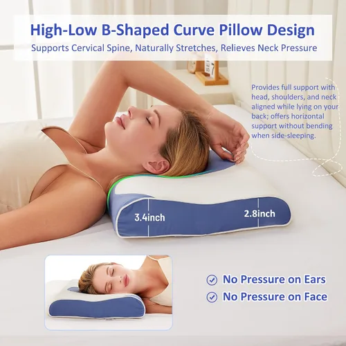 Vista 4 de Almohada cervical para el cuello, almohadas refrescantes ultrafinas para aliviar el dolor de cuello, hombros, espuma viscoelástica ergonómica