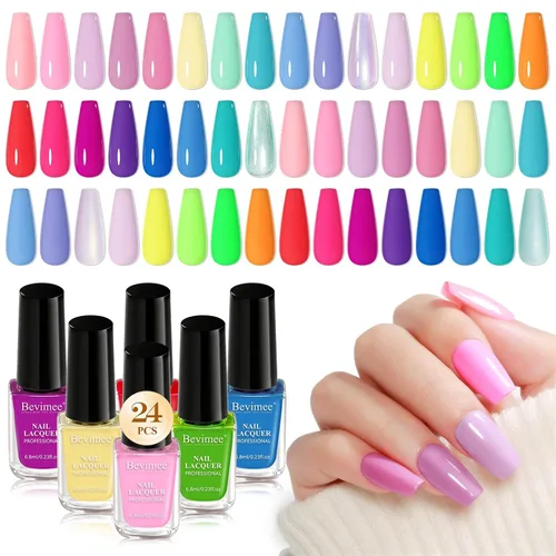 Vista 8 de Juego de esmaltes de uñas de secado rápido, 24 piezas de esmalte de uñas regular a granel blanco, nude, rosa, rojo, verde, azul, de larga duración