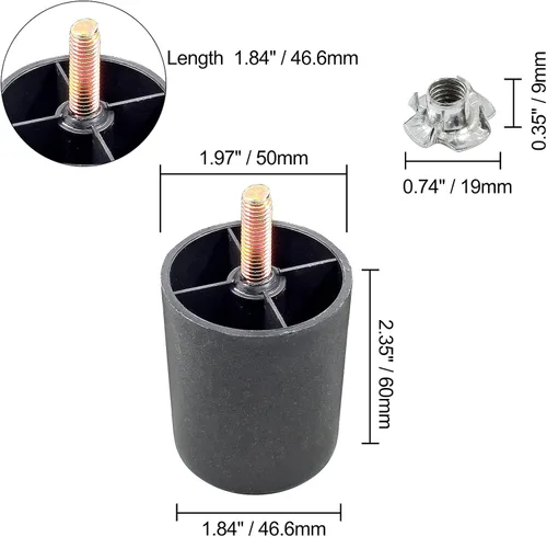 Vista 4 de 4 patas de sofá de 2.5 pulgadas, patas cónicas para muebles, patas de sofá de plástico con pernos de suspensión M8 para sofá, tocador, armario