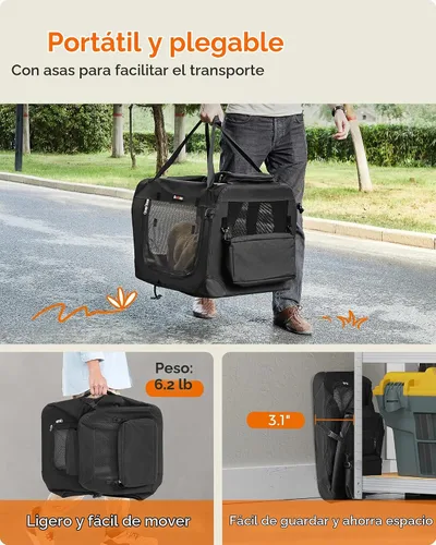 Vista 7 de Feandrea Collapsible Soft Dog Crate, Portable Travel Carrier, 24 Inches Negro