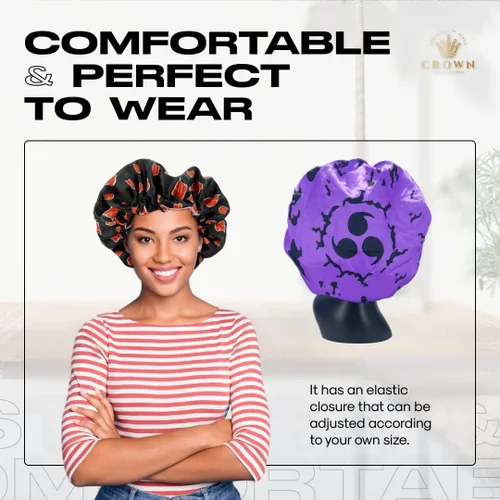 Vista 5 de Double Layer Reversible Anime Bonnet for Men and Women - Comfortable Satin Silky Fabric with Elastic Soft Band