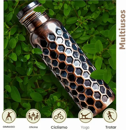 Vista 2 de ALV Botella de agua de cobre para beber, 34 onzas, grande, martillada, 100% de cobre puro, botella de agua ayurvédica a prueba de fugas para yoga