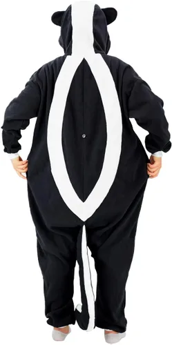 Vista 4 de Pijama de skunk para adultos, disfraz de skunk para cosplay, disfraz de animal de Halloween, mono de una pieza para hombres y mujeres