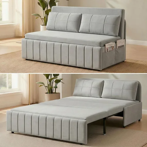 Vista 9 de Mjkone Sofá cama extraíble tamaño Queen, sofá cama 3 en 1, sofá cama convertible de piel sintética de 64 pulgadas, sofá cama extraíble con bolsillos