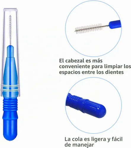 Vista 4 de GOUWEIBA Cepillo interdental desechable, 100 piezas, cepillo interdental desechable, cabezal de hilo dental para dientes (azul+rojo)