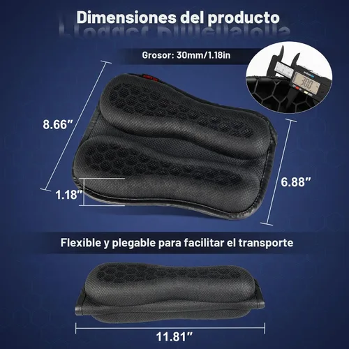 Vista 6 de Cojín Plegable de Gel para Asiento Trasero de Motocicleta de Pasajero, Estructura de Panal 3D Absorción de Impactos y Transpirable Almohadilla