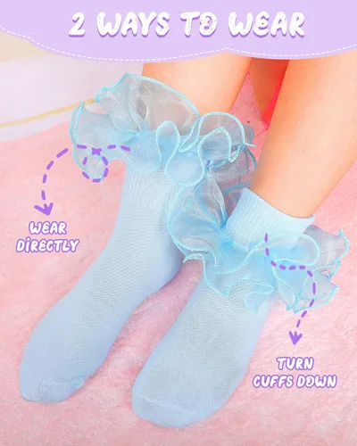 Vista 3 de Witwot Calcetines para niña pequeña con volantes grandes de encaje con volantes