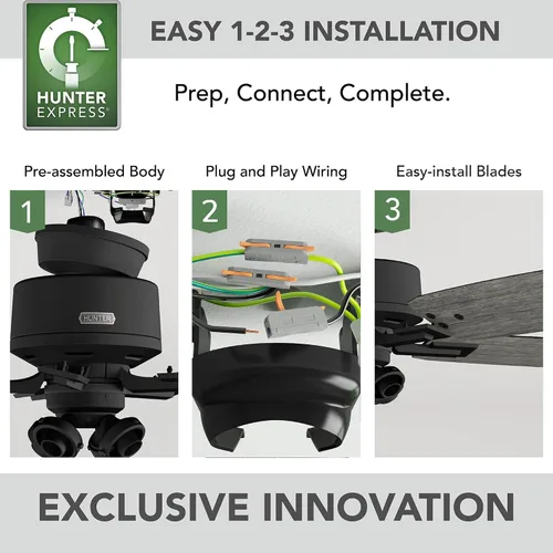 Vista 6 de Hunter Gatlinburg, ventilador de techo, para interiores, 5 aspas, 52 pulgadas, negro mate con luces LED y control remoto, montaje estándar