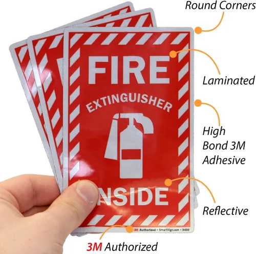 Vista 3 de SmartSign Etiqueta interior para extintor de incendios 4 x 6 pulgadas reflectante de grado de ingeniero, paquete de 3