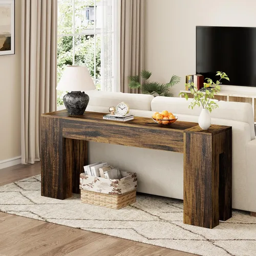 Vista 3 de Epecoya Mesa consola extra larga para entrada, sala de estar, mesa de madera de granja de 71 pulgadas, consola rectangular con base doble de madera
